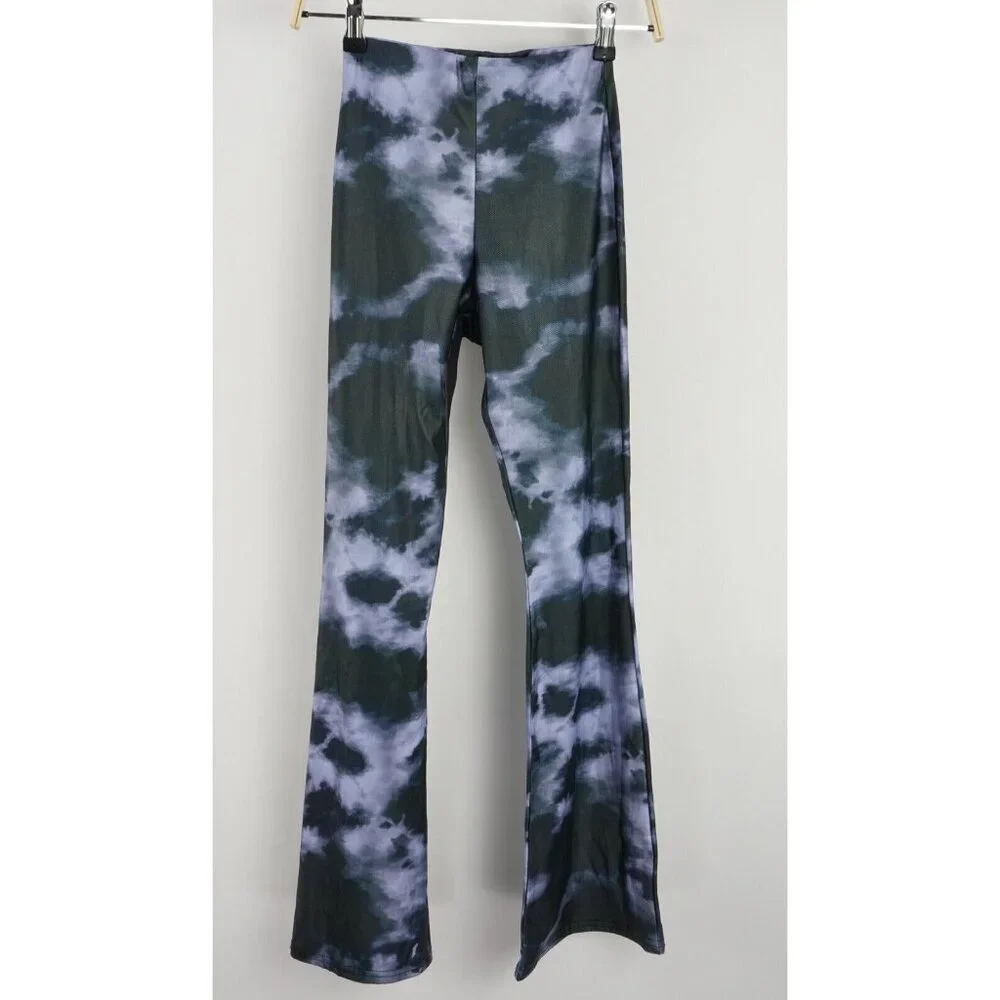 New Topshop Tie Dye Bell Bottom Flare Pants Womens Petite Sizes 2 / 4 Blue Black